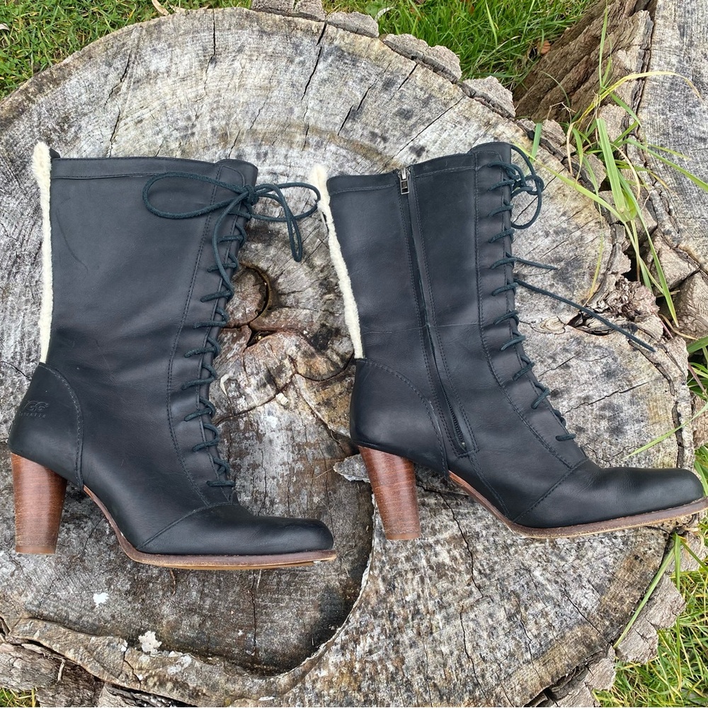 Ugg high heeled leather boots size 9